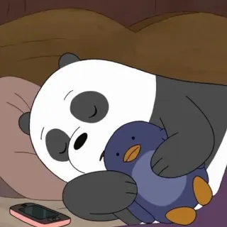 ▫️ Panda We Bare Bears Panda, schlafend, Plüschtier, Cartoon, We Bare Bears, Bär, entspannt whatsapp sticker