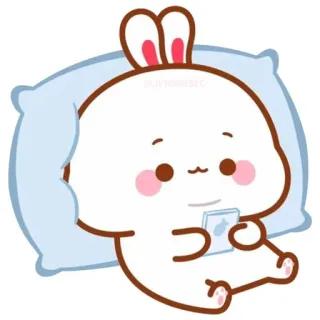 🍼 conejo, almohada, lindo, dibujos animados, caricatura telegram sticker