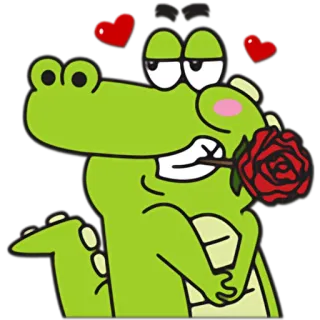 😍 crocodile, cartoon, love, rose, animal, reptile, cute telegram sticker