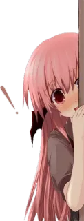 ❗ anime, girl, pink hair, hiding, cute, shy, cartoon telegram sticker