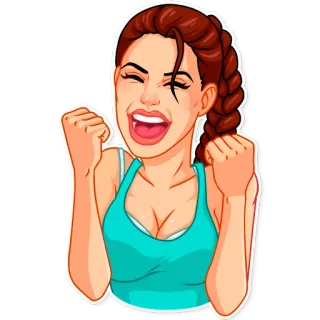 😆 Frau, Feier, aufgeregt, Cartoon, Mädchen, Lächeln telegram sticker