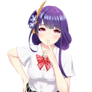 🤫 chica anime, uniforme escolar, pelo morado, dedo a los labios, shhh, kawaii, dibujos animados, anime telegram sticker