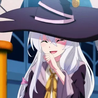 🪄 Garota anime, Bruxa, Feliz, Fofa, Cabelo branco, Chapéu, Anime, Mangá telegram sticker