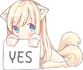 👍 YES tak, potwierdzający, anime, kocica, zgoda, słodki, kreskówka telegram sticker