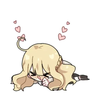 💬 Anime, Chibi, Lindo, Corazones, Acostado, Kawaii, Pelo Rubio whatsapp sticker