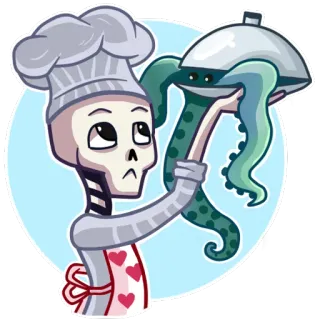 🍳 chef, scheletro, polpo, cucina, cibo, cartone animato, mostro telegram sticker