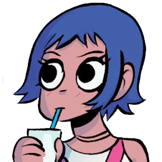 🍹 Ramona Flowers Scott Pilgrim vs. the World ramona flowers, scott pilgrim, cartoon, drink, blue hair telegram sticker
