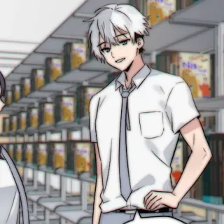 🥛 anime, manga, school, student, boy, white hair whatsapp sticker