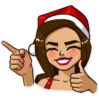 👍 สติกเกอร์, ผู้หญิง, คริสต์มาส, หมวกซานต้า, การ์ตูน, ชี้, ยกนิ้วโป้ง telegram sticker
