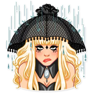 ☔️ phụ nữ, ô, gothic, tóc vàng, chân dung, nhãn dán, nữ telegram sticker