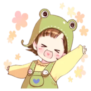 ☺️ Dibujo animado, Niño, Sombrero de rana, Lindo, Alegre, Kawaii telegram sticker