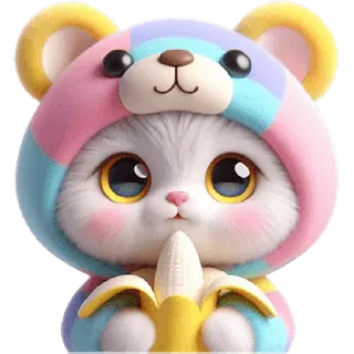 🍌 고양이, 새끼 고양이, 귀여운, 동물, 무지개, 곰, 후드티, 카와이 telegram sticker