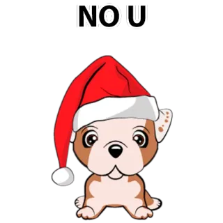 😔 NO U dog, puppy, christmas, hat, no u, meme telegram sticker