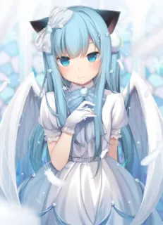 👼 Anime, Cô gái, Xanh dương, Dễ thương, Đôi cánh telegram sticker