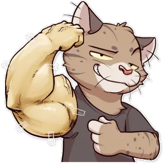 💪 chat, muscle, flexion, dessin animé, animal, fort, bras, poilu telegram sticker