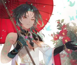 🌟 Xiao Genshin Impact Xiao, Genshin Impact, Anime, Video game, Personagem, Guarda-chuva, Fantasia telegram sticker