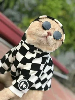 😎 gatto, occhiali da sole, felpa con cappuccio, animale, animale domestico, a scacchi telegram sticker