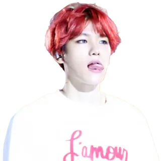 😝 L'amour kpop, cheveux roux, personne, chanteur, chemise blanche, amour, langue telegram sticker