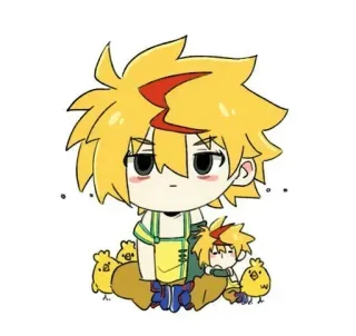 ✨ Anime, Chibi, Cartoon, Personage, Geel haar, Kippen telegram sticker