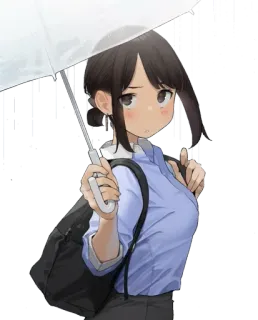😍 Аниме, Девушка, Зонт, Дождь, Милая, Студентка telegram sticker