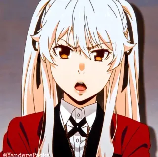🥢 Mary Saotome Kakegurui anime, cartoon, Mary Saotome, Kakegurui, red blazer, white hair, angry whatsapp sticker