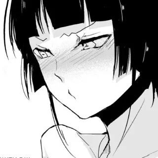 😳 Anime, Mangá, Personagem, Garota, Preto e branco, Rubor, Ilustração telegram sticker