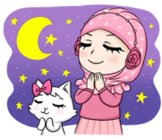 🙏 islam, muzułmanin, księżyc, dziewczyna, kot, gwiazdy, hidżab telegram sticker