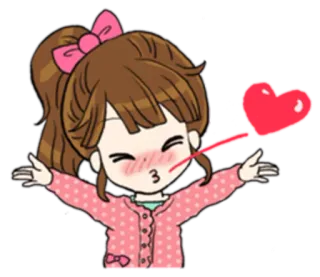 😘 Hoạt hình, Cô gái, Trái tim, Tình yêu, Dễ thương, Ấm áp telegram sticker