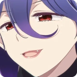 😀 animé, vampire, sourire narquois, cheveux violets, yeux rouges telegram sticker