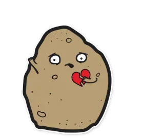 💔 potato, sad, broken heart, cartoon, sticker, food telegram sticker