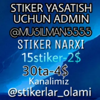 Ⓜ STIKER YASATISH
UCHUN ADMIN
@MUSILMAN5555
STIKER NARXI
15stiker-2$
30ta-4$
Kanalimiz
@stikerlar_olami naklejka, reklama, tekst, cena, kanał telegram sticker