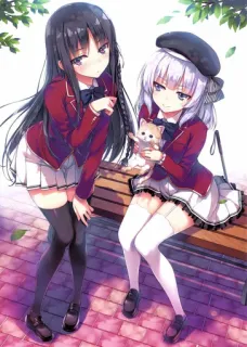 🙃 アニメ, 女の子, 制服, 猫, ベンチ, かわいい telegram sticker