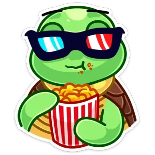 🍿 turtle, popcorn, movie, glasses, cartoon whatsapp sticker