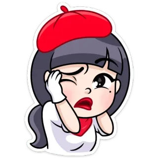 👩‍🦰 Мультфильм, Девочка, Берет, Грустно, Расстроен, Эмоциональный telegram sticker