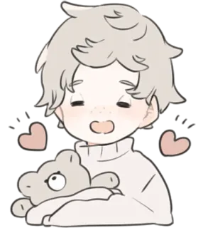 a boy, who like stuffed animals • @punipuni_stickers telegram stickers