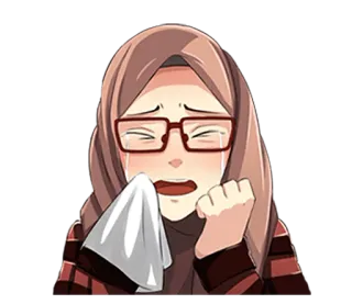😭 pleurer, triste, femme, musulman, hijab, lunettes telegram sticker