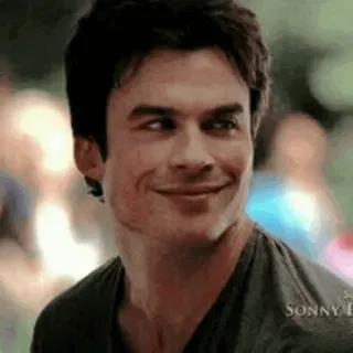 🦇 Damon Salvatore The Vampire Diaries wampir, uśmieszek, Ian Somerhalder, serial TV, nadprzyrodzone, postać, dramat telegram sticker