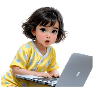 🤓 criança, laptop, fofo, menina, desenho animado, computador, tecnologia telegram sticker