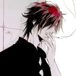 🚬 anime, hút thuốc, thuốc lá, đàn ông, tóc đỏ, áo đen whatsapp sticker