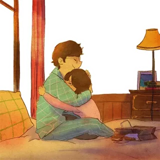 😓 пара, любовь, объятие, кровать, мультфильм, романтика telegram sticker