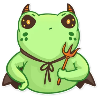 😈 лягушка, чёрт, мультфильм, милый, вилы, демон, хэллоуин telegram sticker