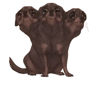🙁 dog, three heads, cute, animal, chihuahua, illustration, pet telegram sticker