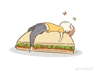🙄 panino, sonno, pigro, cibo, cartone animato telegram sticker
