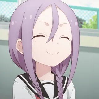 ✌️ アニメガール, 可愛い, 笑顔, 制服, 三つ編み, 紫髪 telegram sticker
