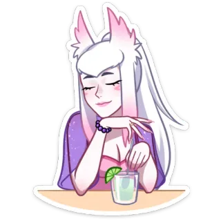 😊 fille anime, cocktail, boisson, mignon, animation, art numérique whatsapp sticker