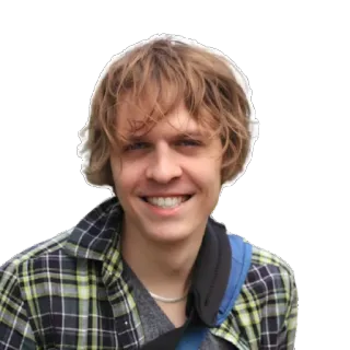 😁 osoba, mężczyzna, portret, uśmiechnięty, blond włosy, casual, koszula flanelowa telegram sticker