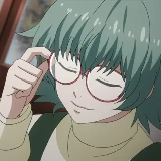 🤓 Eto Yoshimura Tokyo Ghoul 动漫, 女孩, 眼镜, 微笑, 艾特·芳村, 东京食尸鬼, 角色 telegram sticker