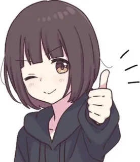 👍 Anime, Cartone animato, Ragazza, Occhiolino, Pollice in su, Carino telegram sticker