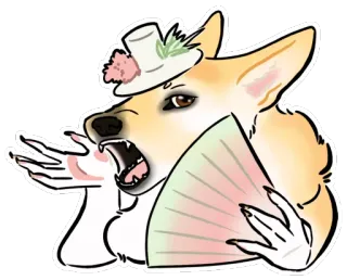 👒 anjing, corgi, penggemar, topi, mewah, teriakan, hewan, stiker telegram sticker