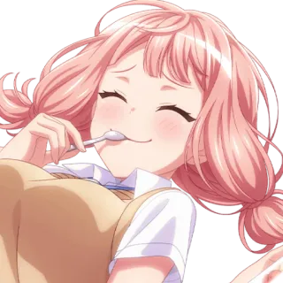 🦩 สาวอนิเมะ, น่ารัก, ช้อน, มีความสุข, การ์ตูน, ผมสีชมพู telegram sticker